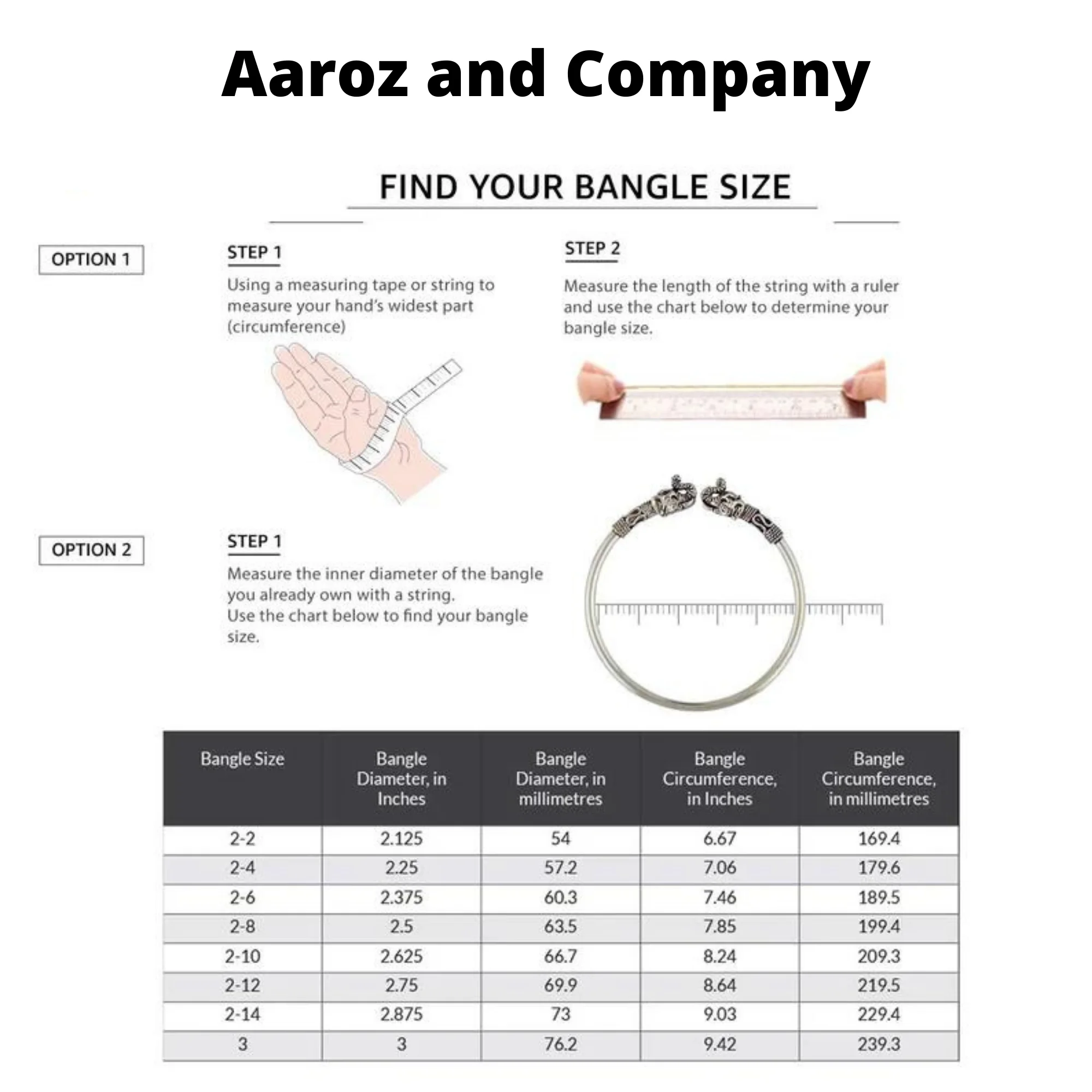 Bangles Size Chart - Aaroz and Company