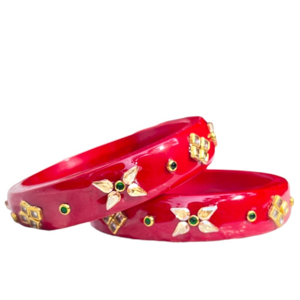 Banges Red Red Glossy Handcrafted Lac Bangles- aarozandcompany.com