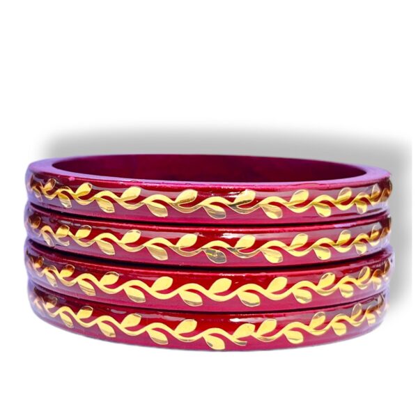 Handmade Lac Bangles with Golden Leaf Design