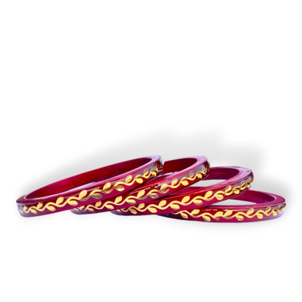 Handmade Lac Bangles with Golden Leaf Design - Image 4