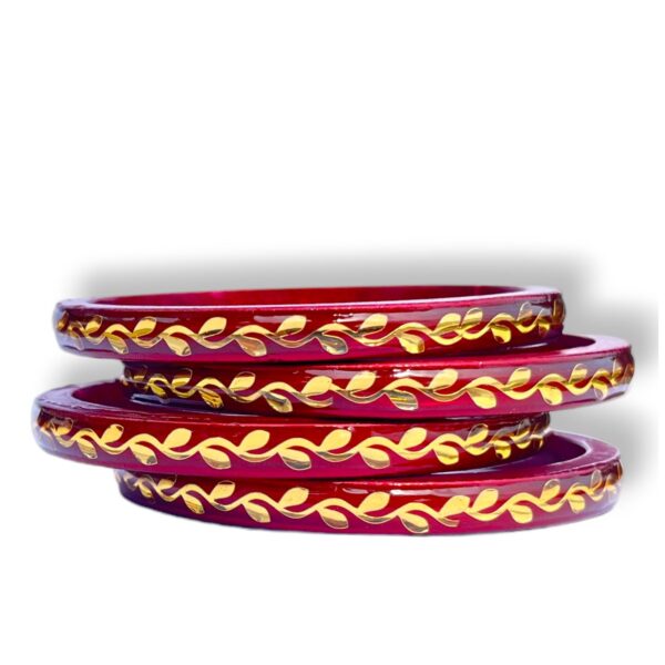 Handmade Lac Bangles with Golden Leaf Design - Image 3